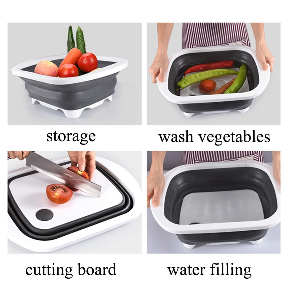 Multifunction Cutting Board Foldable Drain Basket Collapsible Vegetable Basin Washing Colander Portable Kitchen Organizer IU005