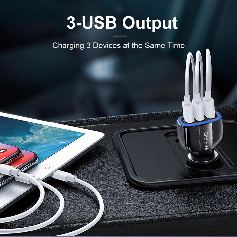 QGEEM QC 3,0 3 USB Auto Ladegerät Schnell Ladung 3,0 3-Ports Schnelle Ladegerät für Auto Telefon Lade Adapter für iPhone Xiaomi Mi 9 Redmi