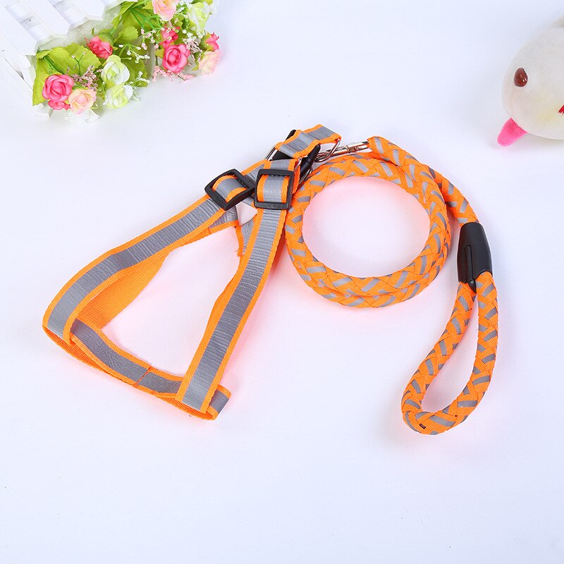 Luminous Harness For Dogs Reflective Dog Harness Leash Set Braided Traction Round Rope Large Medium Small Dog Chain Night Out: Yellow / S
