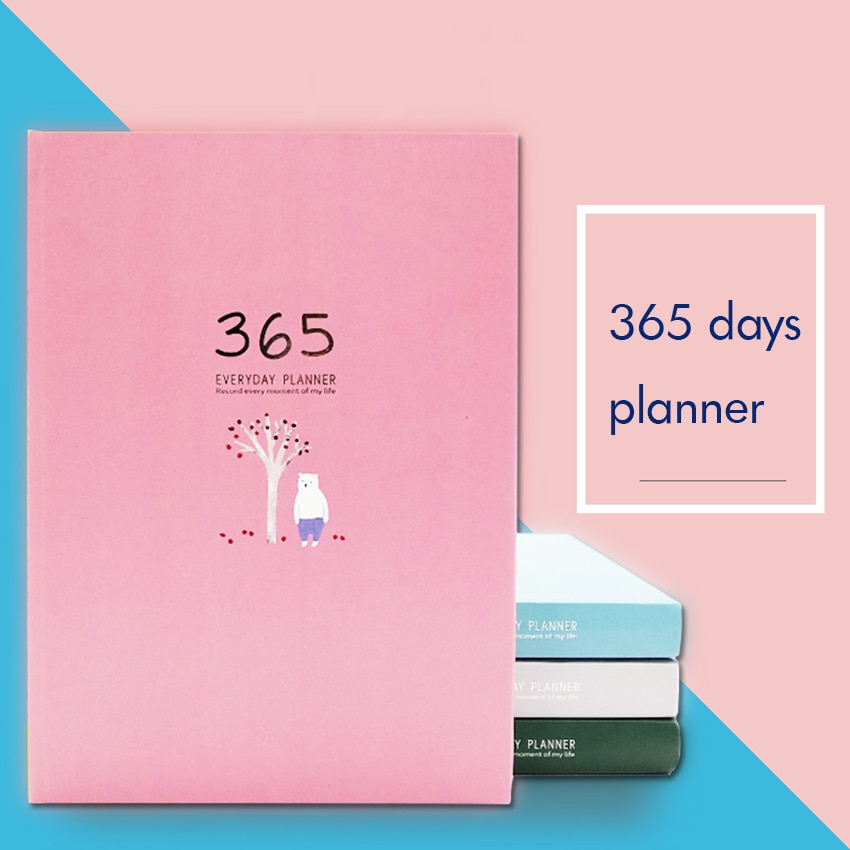 Schedule Notebook 365 Days Planner Weekly Monthly Yearly Plan Book 128 Sheets, 80g Paper PU Hard Cover Student Time Management