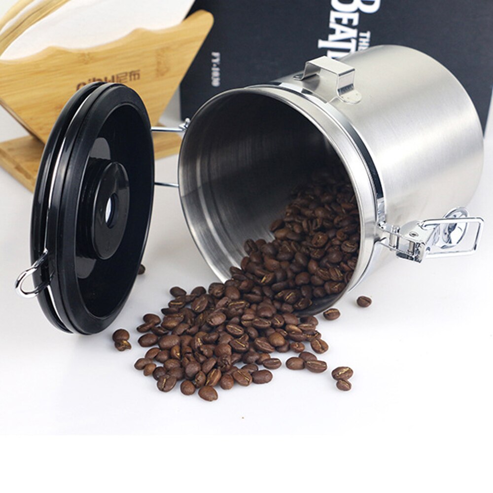 Coffee bean sealed tank 304 stainless steel exhaust valve sealed storage tank with spoon dried fruit preservation tank