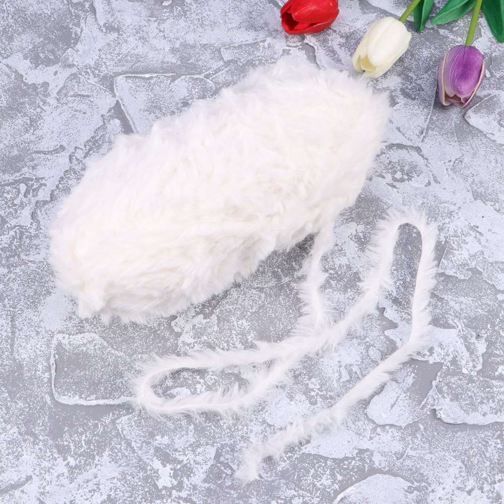 2PCS Imitation Wool Super Soft Fur Yarn Chunky Fluffy Faux Fur Yarn Eyelash Yarn for Crochet Knit (White): White
