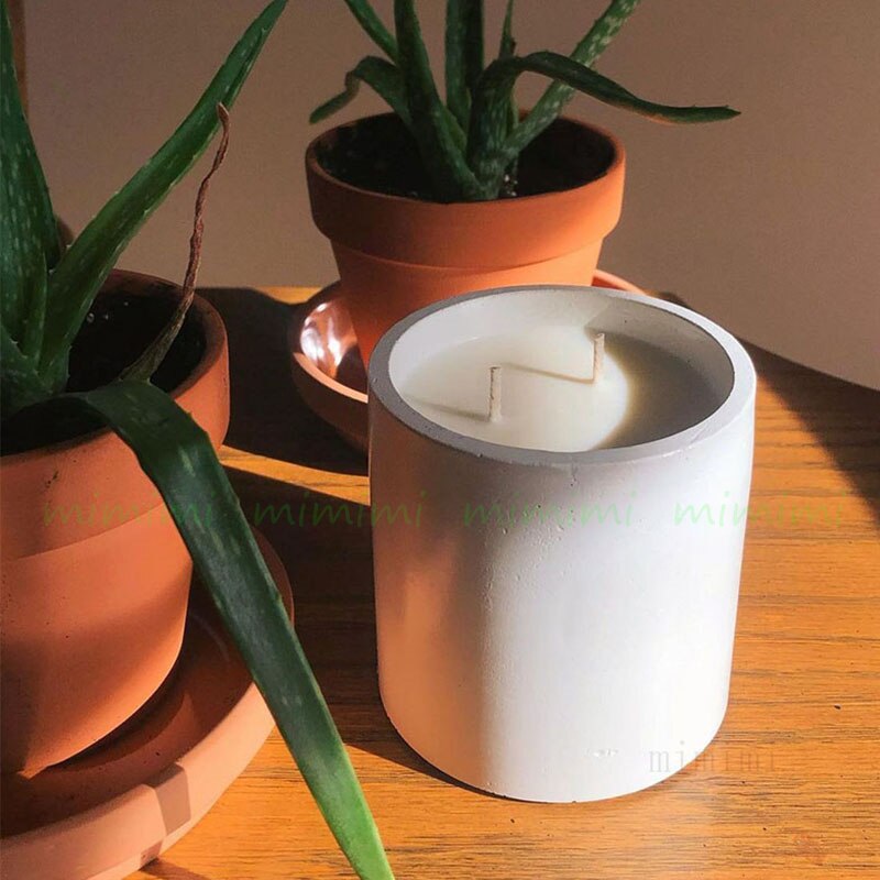 Pot de bougie rond avec couvercle, moule en béton et Silicone, récipient de bougie d&#39;aromathérapie, porte-stylo en plâtre de ciment