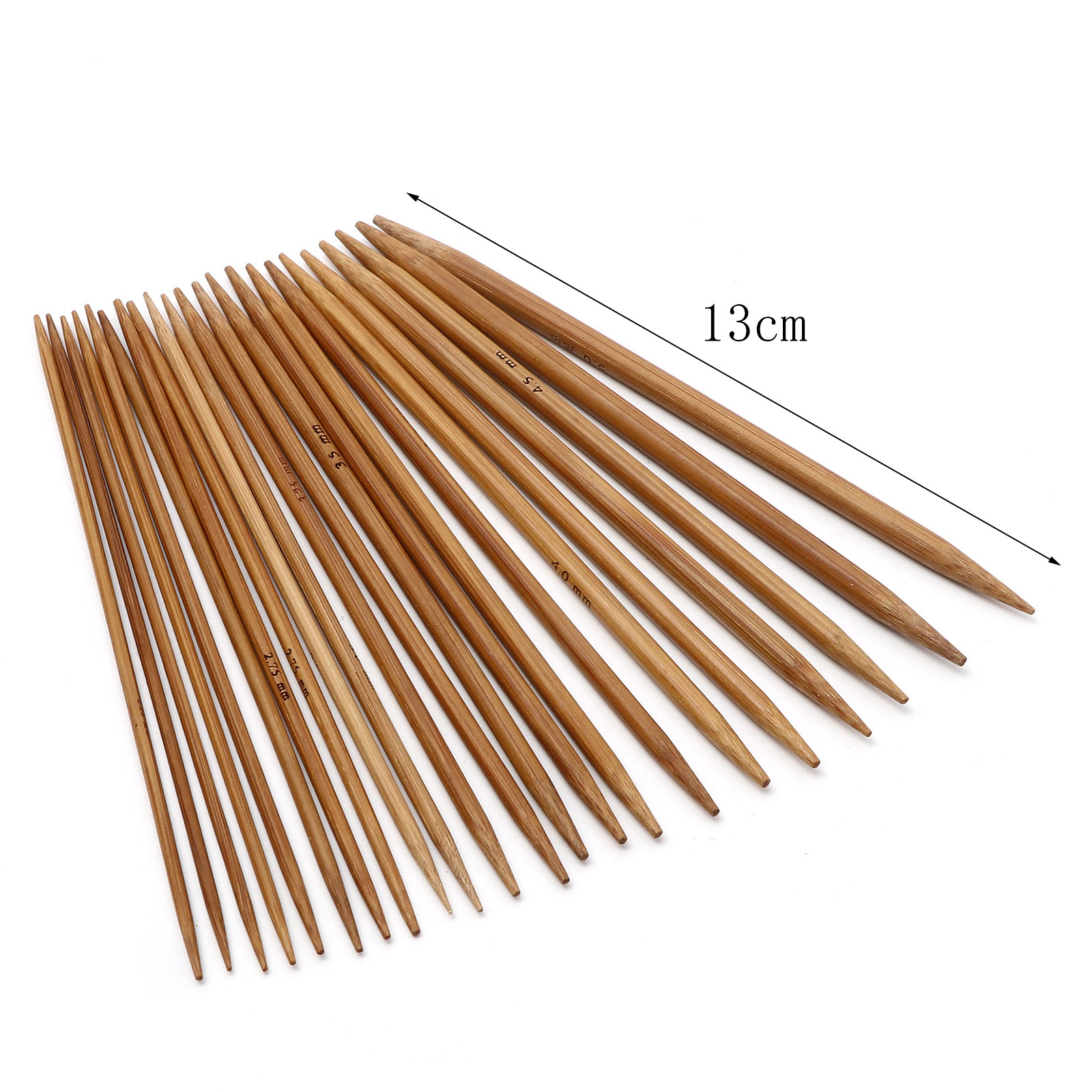 Agujas de tejer de doble punta de bambú hechas a mano, herramienta de aguja de tejer de suéter marrón, herramientas de costura DIY, 13cm de largo, 5-55 piezas, 2,0-5,0mm