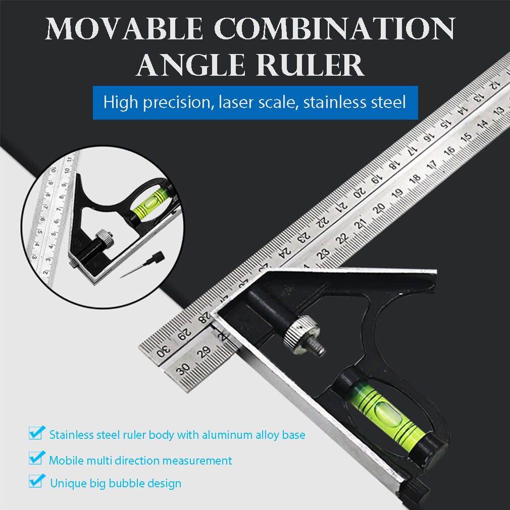 Precise Measuring Tools Aluminium Combination Square DIY Workshop Hardware Angle Spirit Level 12" (300mm)