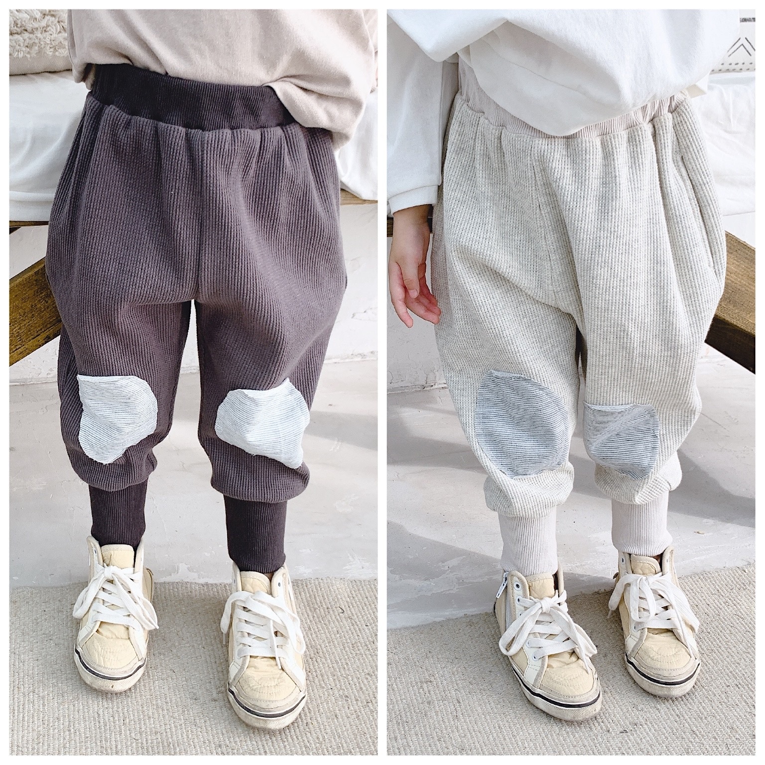 Drenge piger bomuld knæ patchwork sportsbukser børn 2 farver afslappet sweatpants bukser