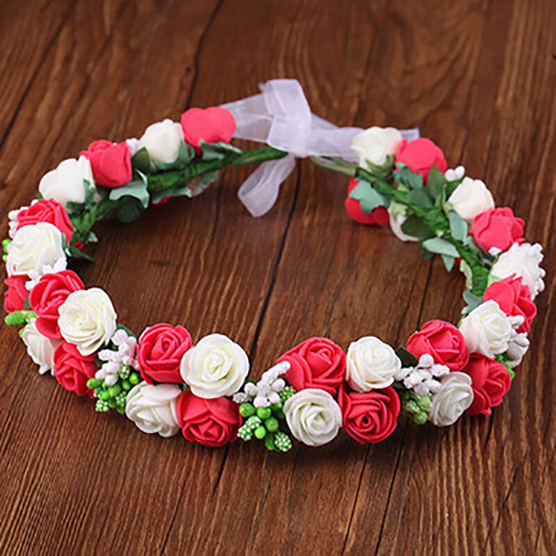 1 Uds. Corona de boda flores artificiales para el cabello accesorios de niñas nupciales coronas de flores decorativas: white red