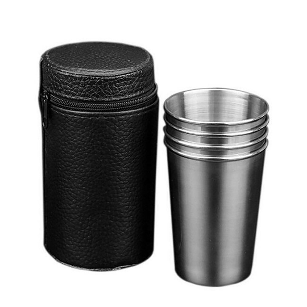 4Pcs/Set 30/70ml Wine Drinking Shot Glasses With Leather Cover Bag Stainless Steel Polished Barware Cup For Outdoor Travel Cups