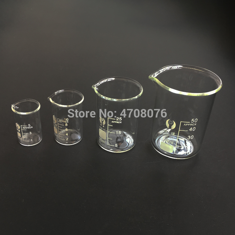 5,10, 25,50ml 4 pièces/ensemble Pyrex bécher laboratoire verre Borosilicate fiole de mesure chimique fond plat pour l'expérience scientifique