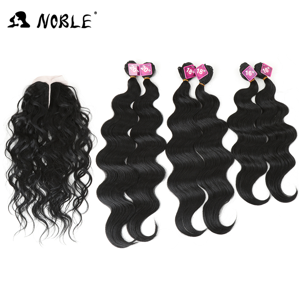 Noble Synthetisch Haar 16-20 Inch 7 Stuks Zwart Blond Weaving Body Wave Hair 6 Bundels Met Sluiting Lace voor Zwarte Vrouwen