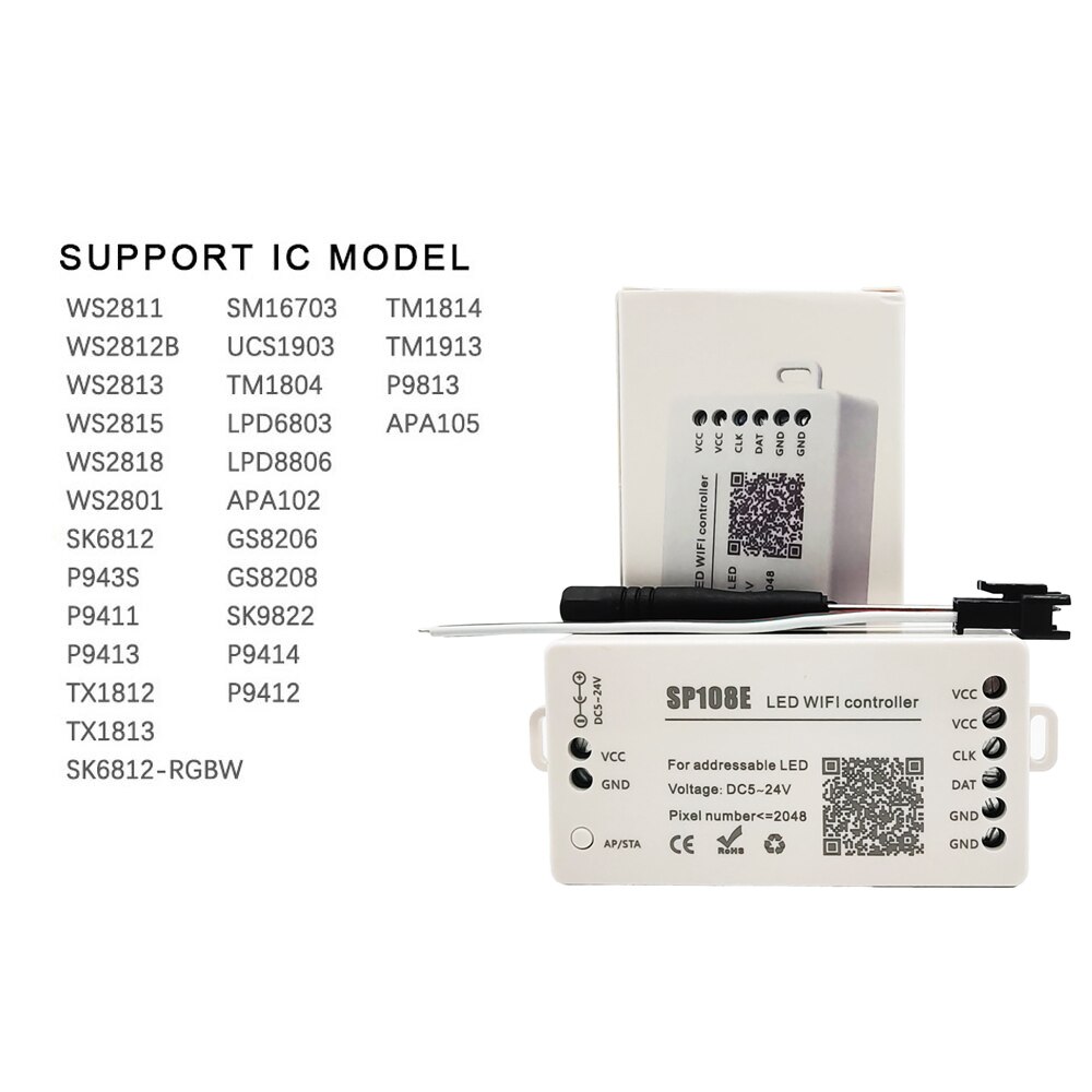 DC5-24V SP108E Wifi Smart APP Wireless Control Individually Addressable WS2811/WS2812 /WS2813/WS2815/SK6812 Led Strip Lights