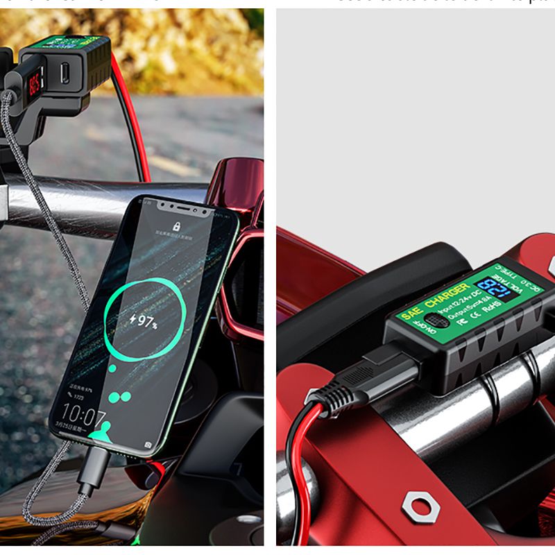 Chargeur USB pour moto TYPE-C, 3,1a/4,8a, SAE vers USB, voltmètre de Type C, interrupteur marche/arrêt, prise étanche à déconnexion rapide, motos
