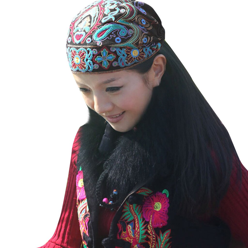 Casquette de cyclisme pour femmes, Style mexicain ethnique Vintage, broderie de fleurs, bandana imprimé rouge, chapeau de soleil: Black