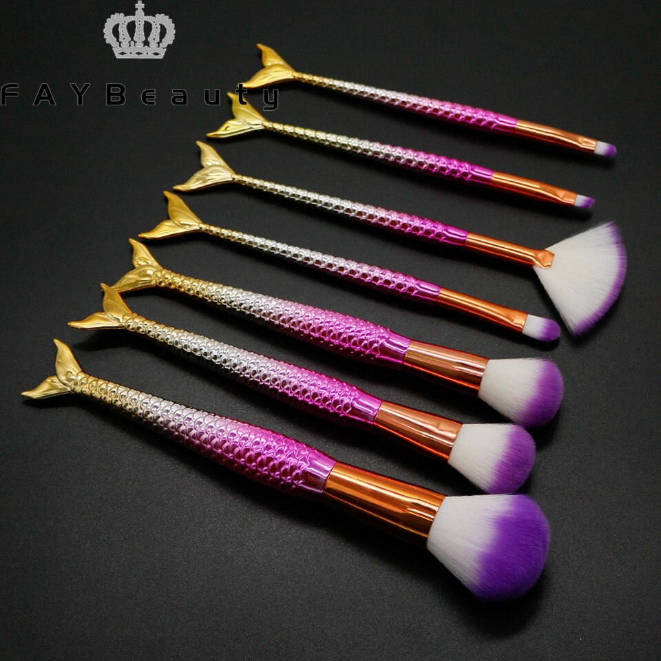 Faybeauty 7 stk makeup børster sæt øjenskygge/øjenbryn/foundation børste skønhed cosmetiquera værktøj base kosmetik kit: Default Title