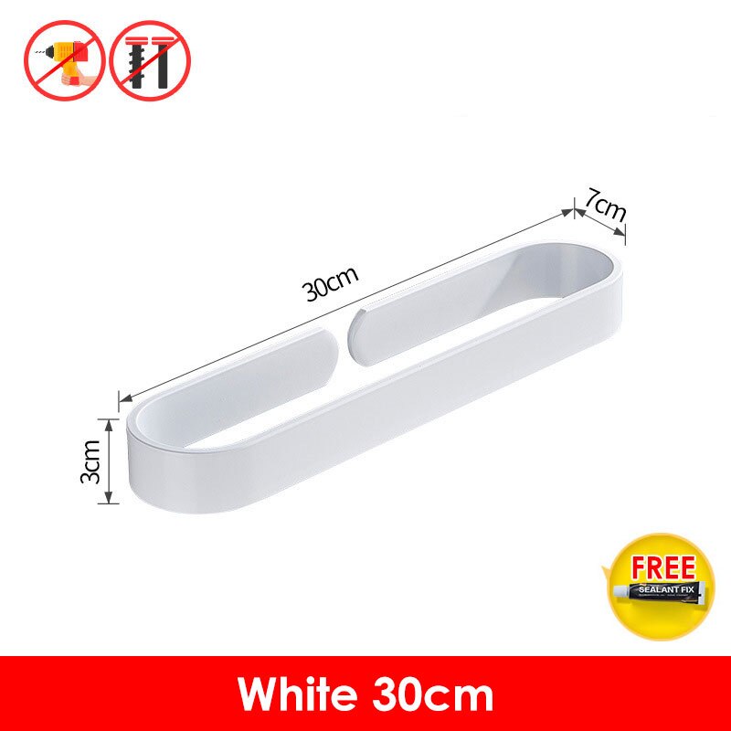 Zwart Badhanddoek Houder Badkamer Handdoekenrek Geen Punch Handdoek Rail Rack Handdoek Houder Badkamer Opslag Plank: 30cmWhite