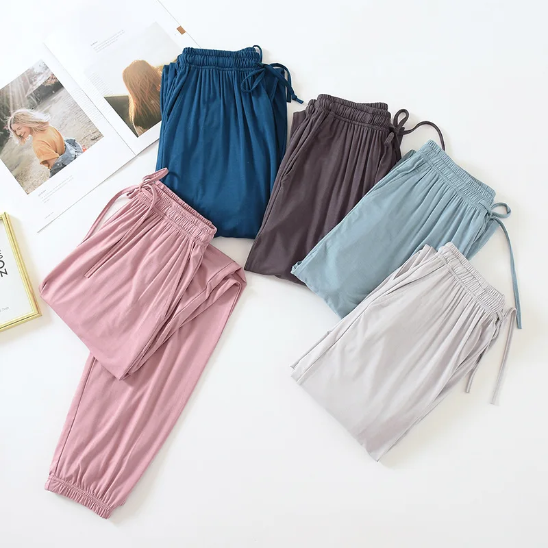 Pantalones japoneses de estilo para el hogar para mujer, pantalones finos de modal holgados de talla grande de color sólido para primavera y verano, pantalones para el hogar para mujer