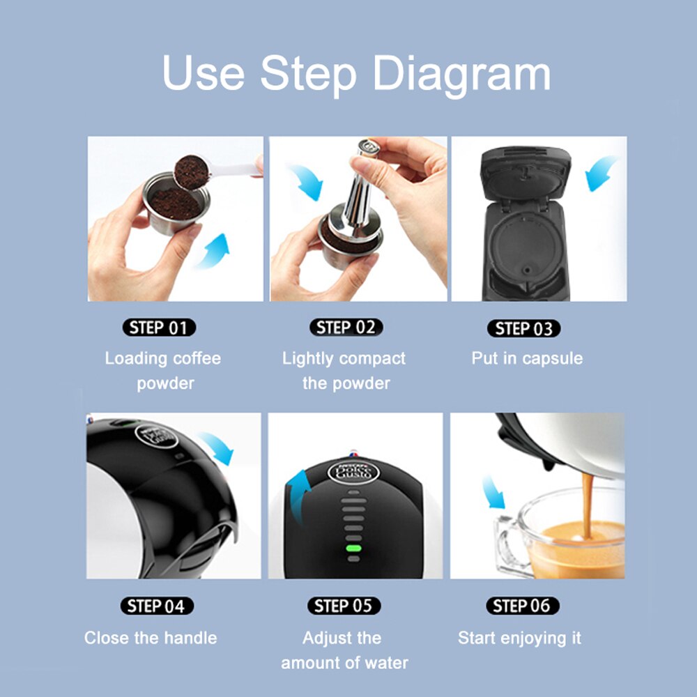 Stainless Steel Fillable Coffee Capsules Reusable Coffee Capsule Cup Filter Set with DOLCE GUSTO EDG Lumio Series Coffee Machine