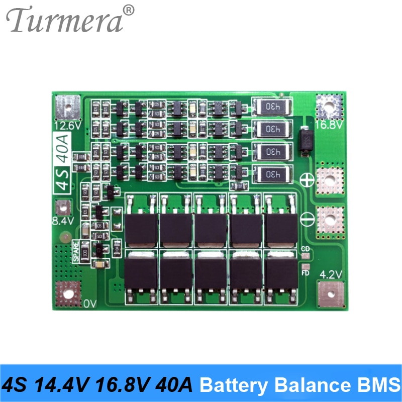 Turmera 4S 40A Evenwichtige Bms 14.4V 16.8V 18650 21700 26650 Lithium Batterij Protected Board Voor Schroevendraaier Boor en Koplamp Gebruik