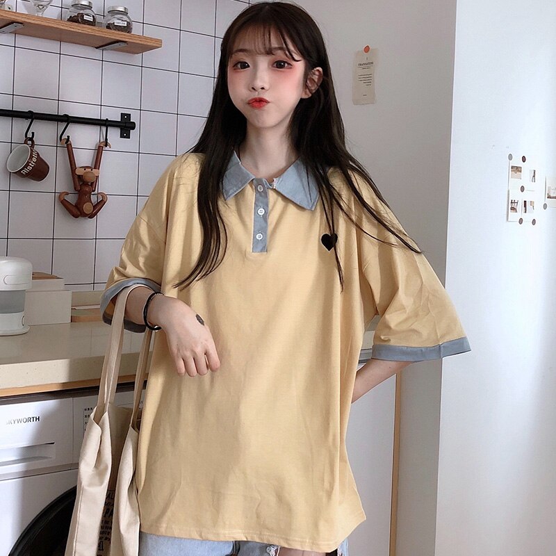 Sommer slanke kvinder poloshirts kortærmede bomuldsskjorter kvinder toppe kvinder t-shirts kvinde toppe solide polo shirts
