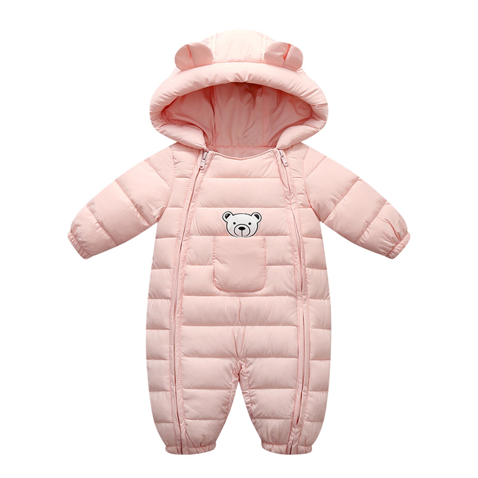 Bebê recém-nascido meninas meninos macacão infantil com capuz snowsuit ao ar livre grosso quente à prova de vento casacos macacão crianças jaqueta 0-24m: Rosa / 18-24 Months