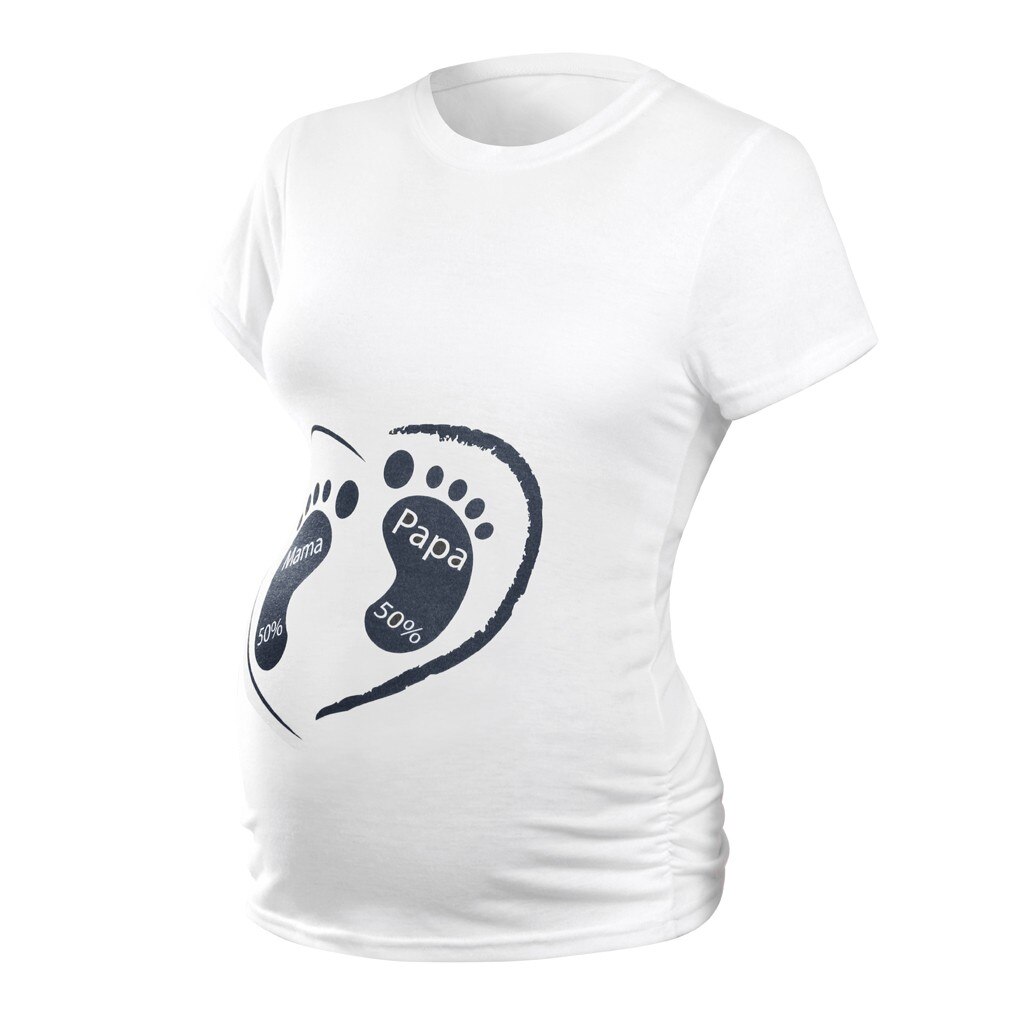 Mooie zwangere vrouwen korte mouwen ronde hals cartoon print shirt T-shirt zwangere vrouwen effen kleur cartoon O-hals tops
