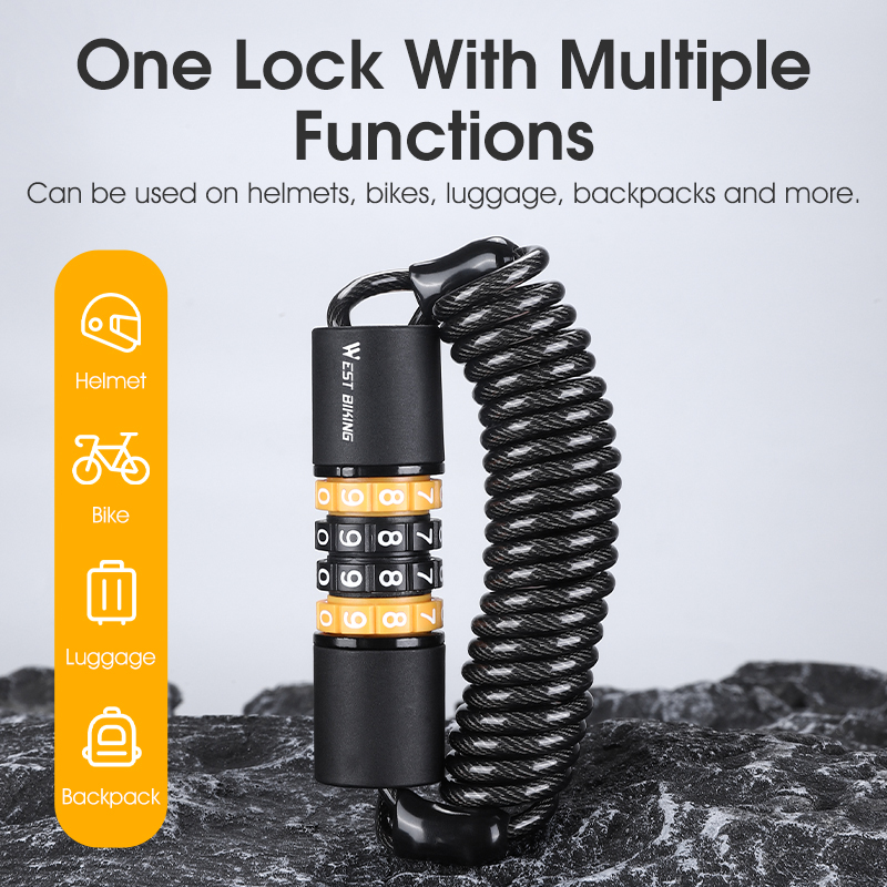 WEST BIKING-candado de seguridad portátil para bicicleta, candado con contraseña, cuerda para casco, candado de alambre de acero, candado de Zinc para mochila de bicicleta de montaña