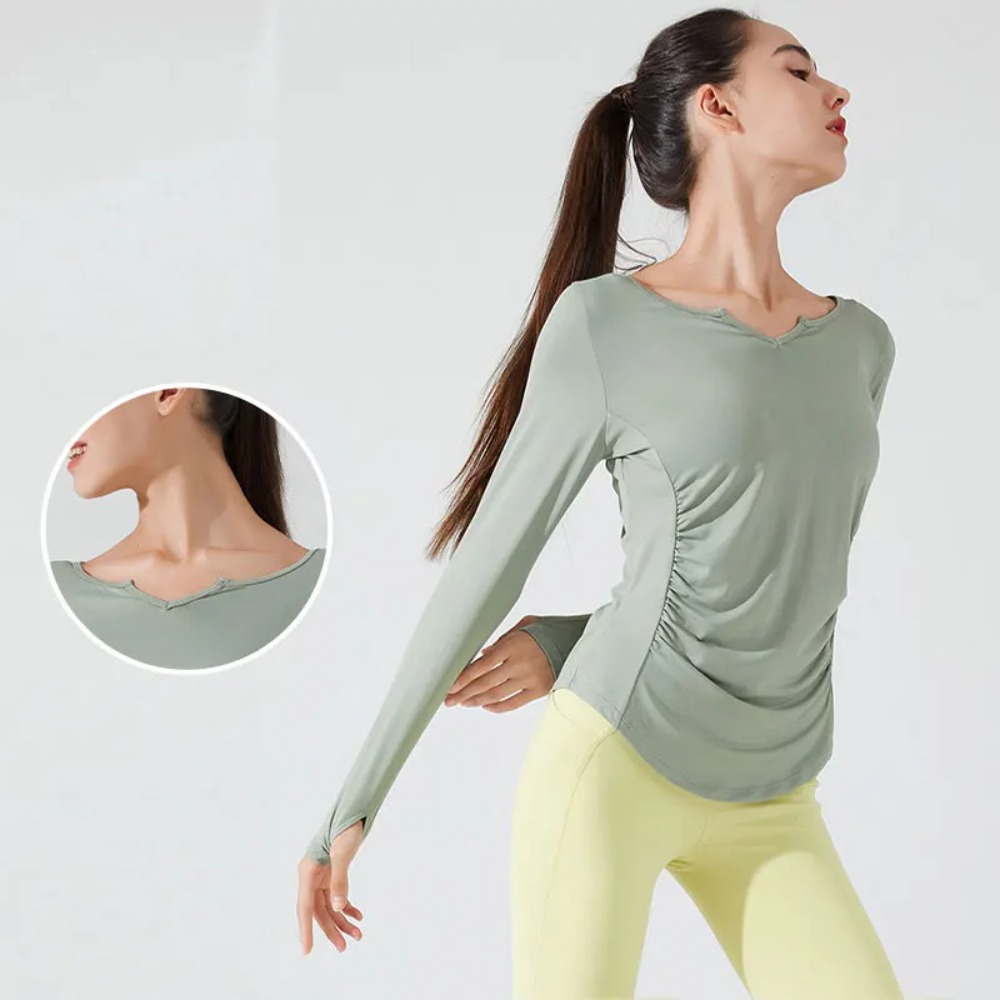 Stown-ropa deportiva para culturismo, camiseta de manga larga para gimnasio, Fitness, ropa de mujer con agujero para el pulgar, Top plisado adelgazante para Pilates y Yoga