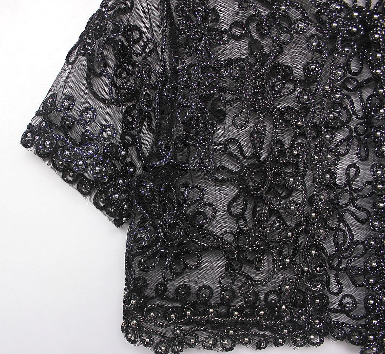 Vrouwen Basic Jas Borduren Lint Bead Verfraaid Korte Mouwen Vest See-Through Sheer Lace Mesh Bolero Top Jas