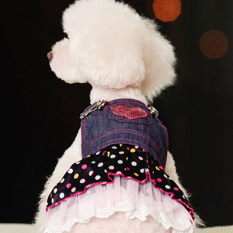 Vestido para perros chaqueta vaquera con falda de encaje, capa de ropa vaquera de otoño e invierno para mascotas, ropa para perros, gatos, vaqueros, ropa para gatos