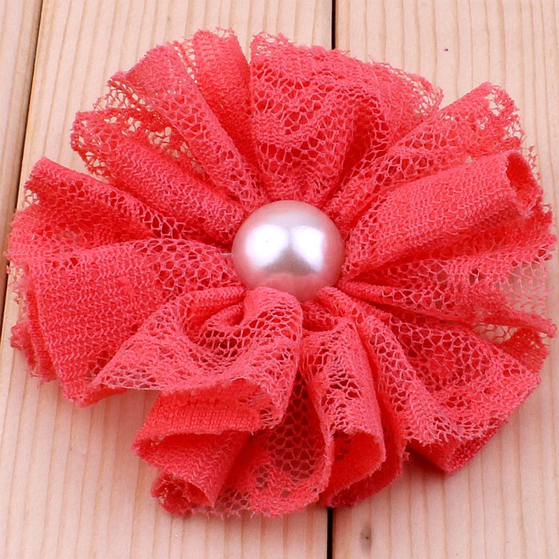 5 teile/los 7 cm 15 farben Ausgefranste Mesh Spitze Blumen Mit Perle Für Haar Zubehör Shabby Künstliche Stoff Blumen Für stirnbänder: Gelb