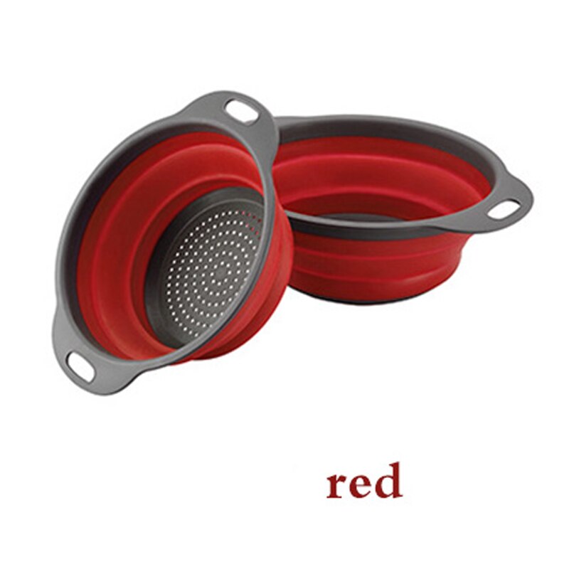 Holaroom Silicone Folding Drain Basket Retractable Fruit Vegetable Container Drain basket Kitchen Storage Gadgets: red / L