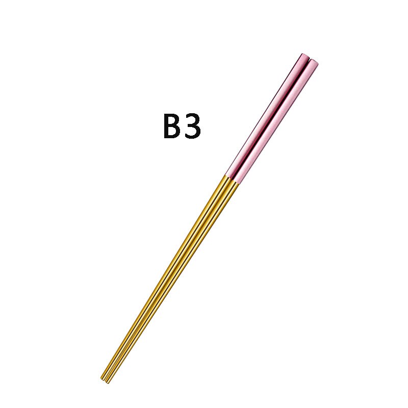 1 Pair Korean Chopsticks Stainless Steel Titanium Plating Gold Rose Gold flat Chop Sticks Sushi Hashi chopstick: B3