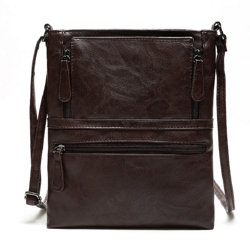 Väskor för kvinnor vintage messenger bag dubbel dragkedja pu läder handväska cross body väska casual axelväskor kvinnlig bolsa