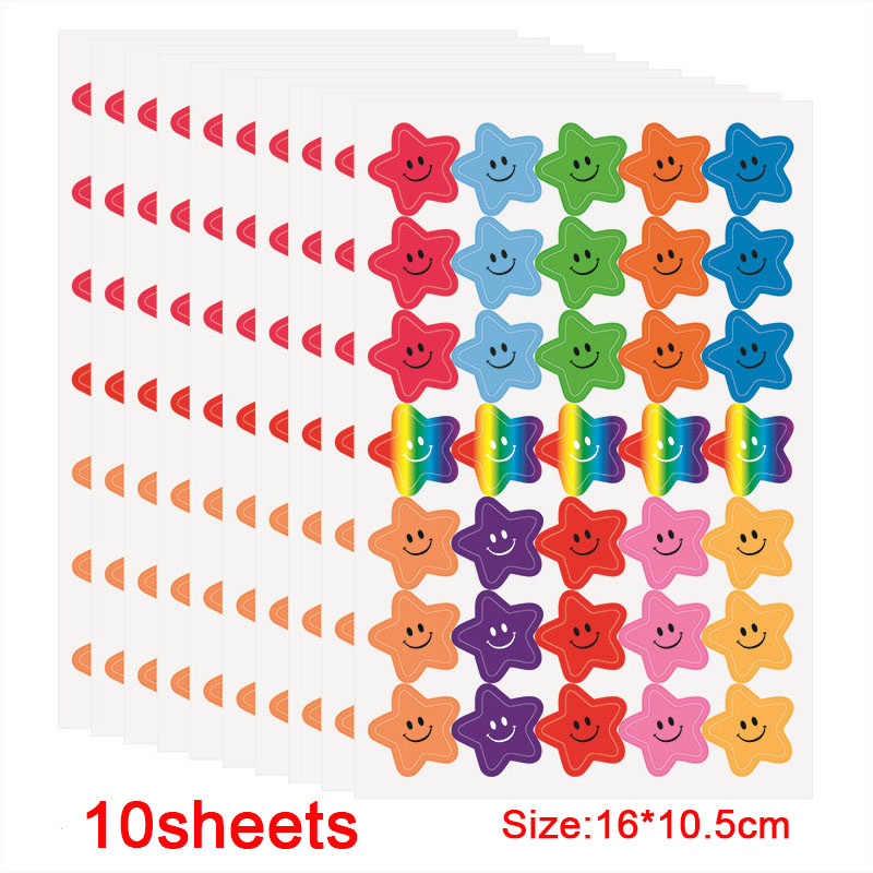 10-blad lachend gezicht stickers schattig notebook laptop portret stickers glimlach ster brief beloning sticker klassiek speelgoed voor kinderen cadeau