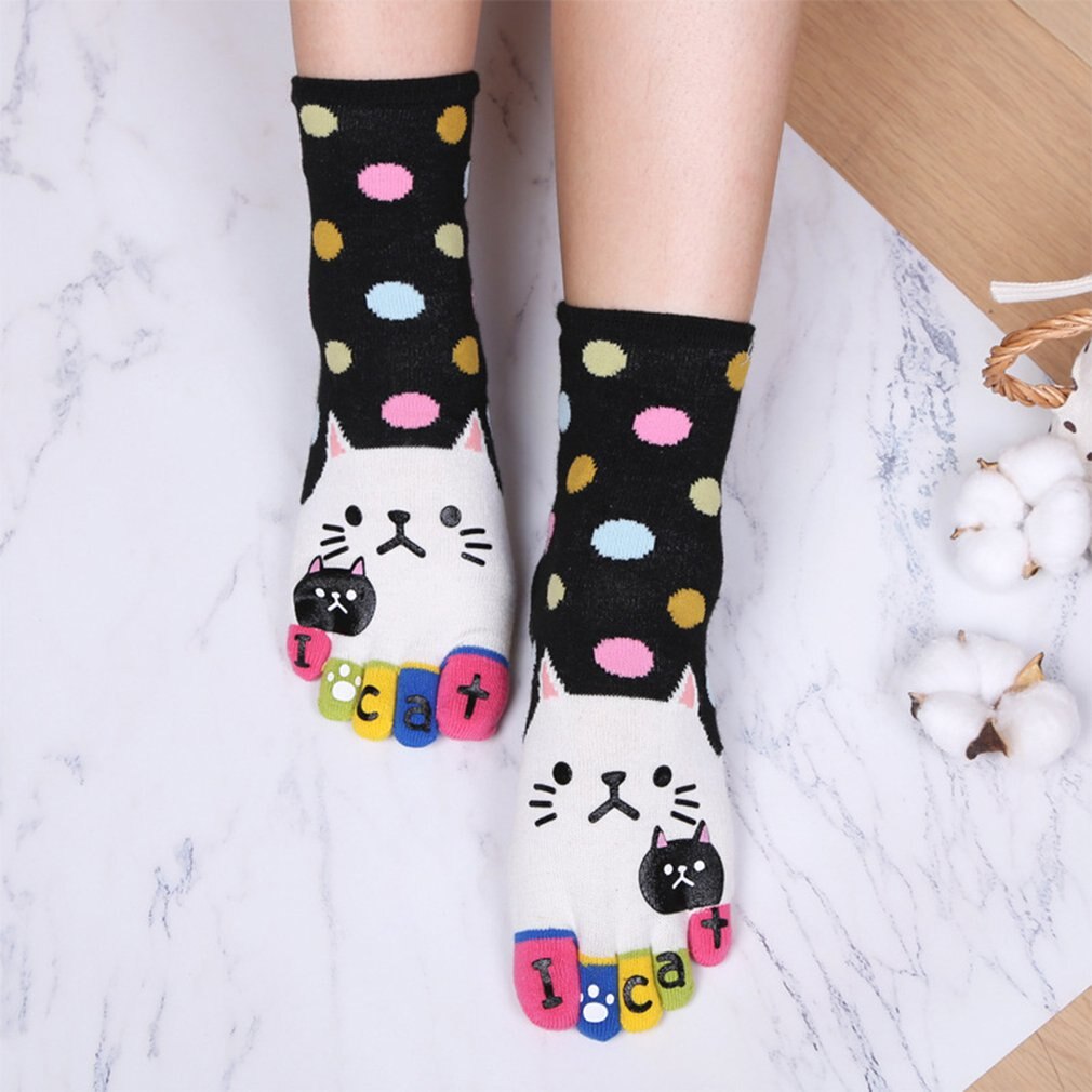 Nette Baby freundlicher Mädchen Jungen Nette Katze Weiche Fünf Finger Karikatur Ebene Socken Strumpfwaren Zehe Socken Knöchel Socken Damen