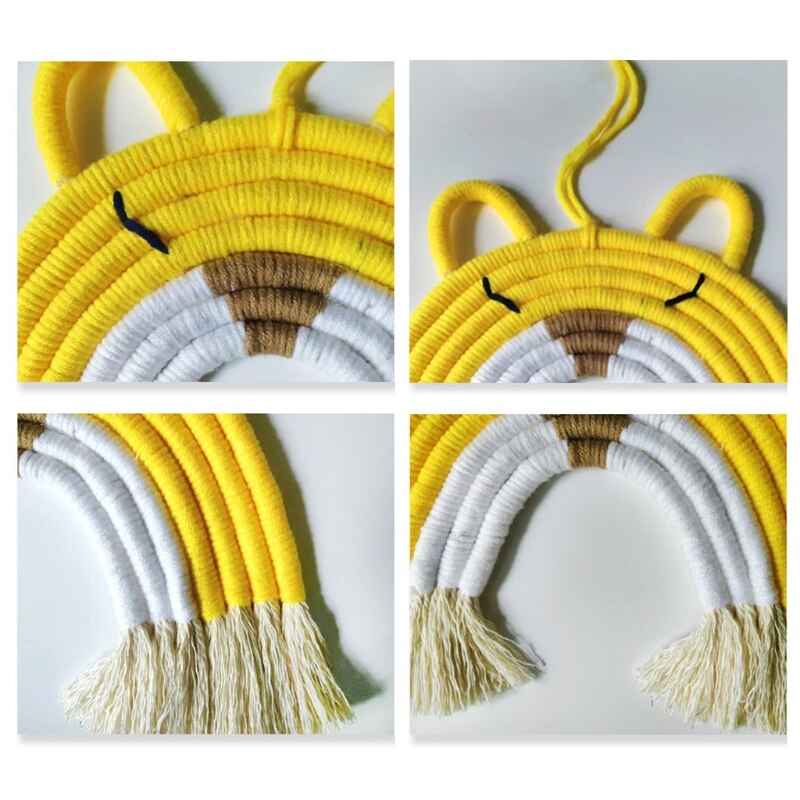 7 Lines Macrame Tapestry Rainbow Cat Wall Hanging Ornaments Handmade Woven Cotton Thread Animal Kids Room Home Party Nursery