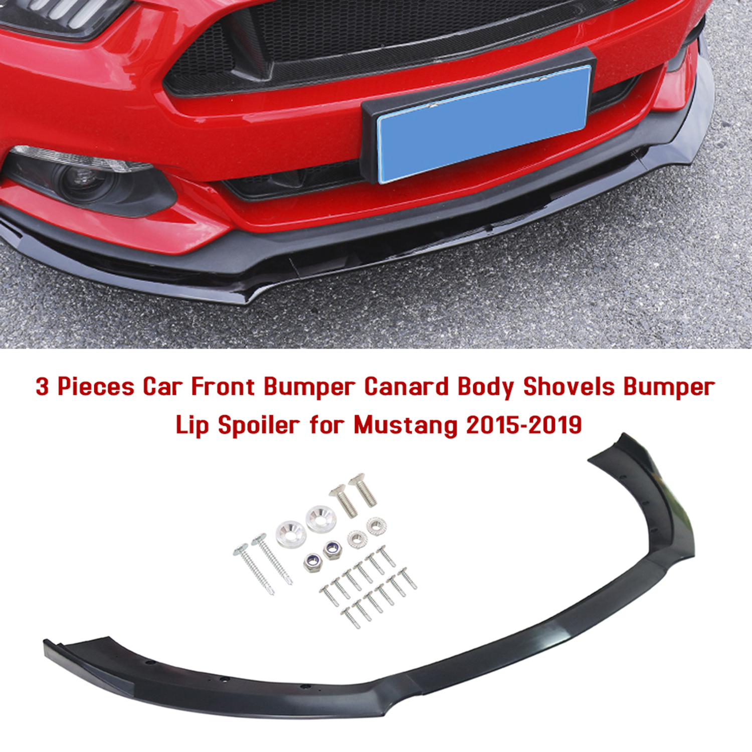 3 Pieces Carbon Fiber Look/Black Car Front Bumper Canard Lip Splitter Body Shovels Bumper Lip Spoiler for Mustang