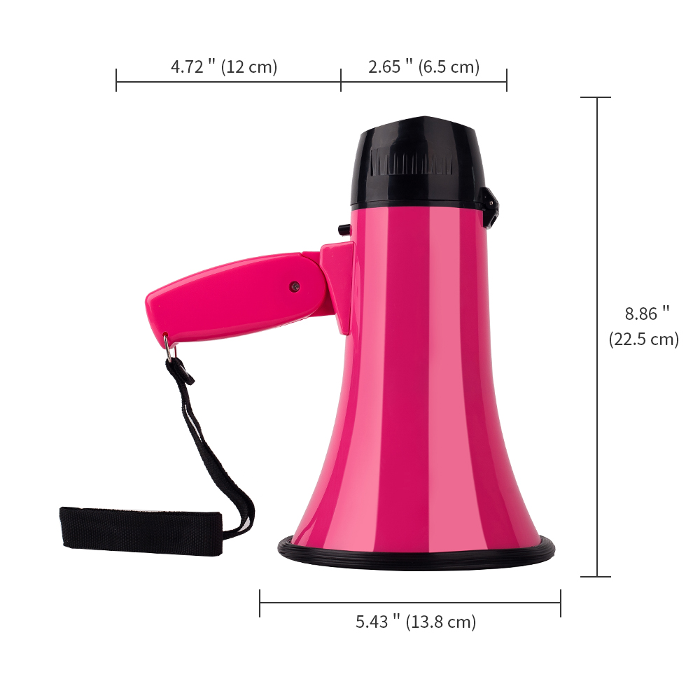Mealivos Portable Loudspeaker 20 Watt Power Pink Megaphone Speaker Strap Grip Loudspeaker Record Play