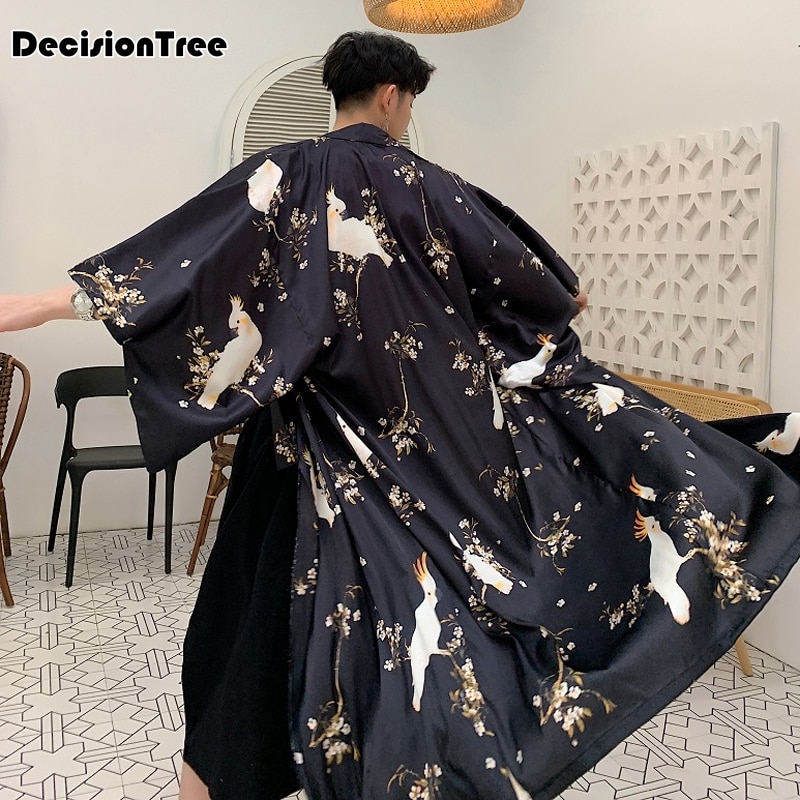 Kimono japansk kimono mujer mænd haori cardigan blomsterprint løs yukata frakke japansk streetwear kimono jakke lang kjortel