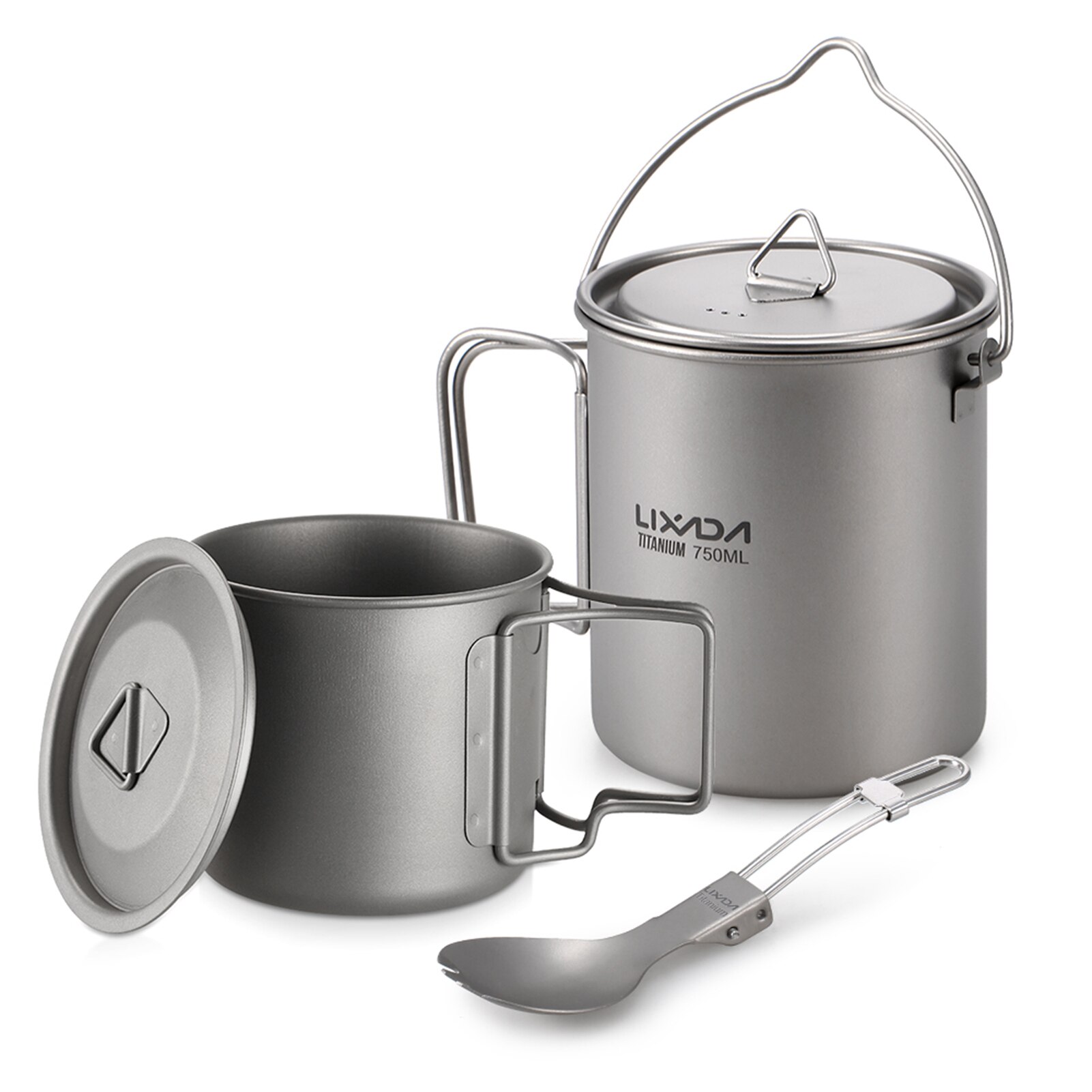 Lixada Titan Tasse draussen Tragbare Camping Picknick Wasser Tasse Becher mit Faltbare Griff 300ml/350ml/420ml/550ml/650ml/750ml: 750ML Topf 350ML Tasse