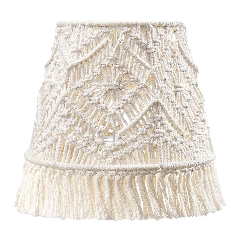 Pantalla de lámpara de macramé bohemio hecha a mano, cubierta tejida para dormitorio, de algodón tejido de cuerda, para decoración del hogar
