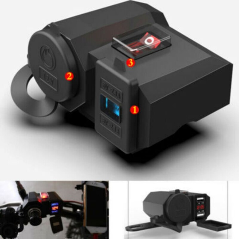 Chargeur Usb étanche 12v pour véhicule de moto, prise allume-cigare, téléphone, Gps, interrupteur de voltmètre