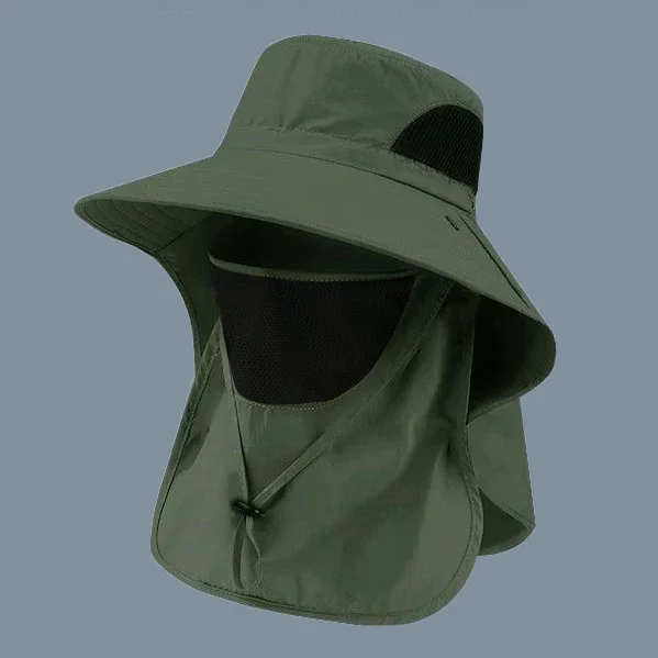 Zomerzonnehoed voor heren, brede rand, UV-bescherming, emmerhoed - vissen en jagen met nekflap, ademend voor wandelen, kamperen: green