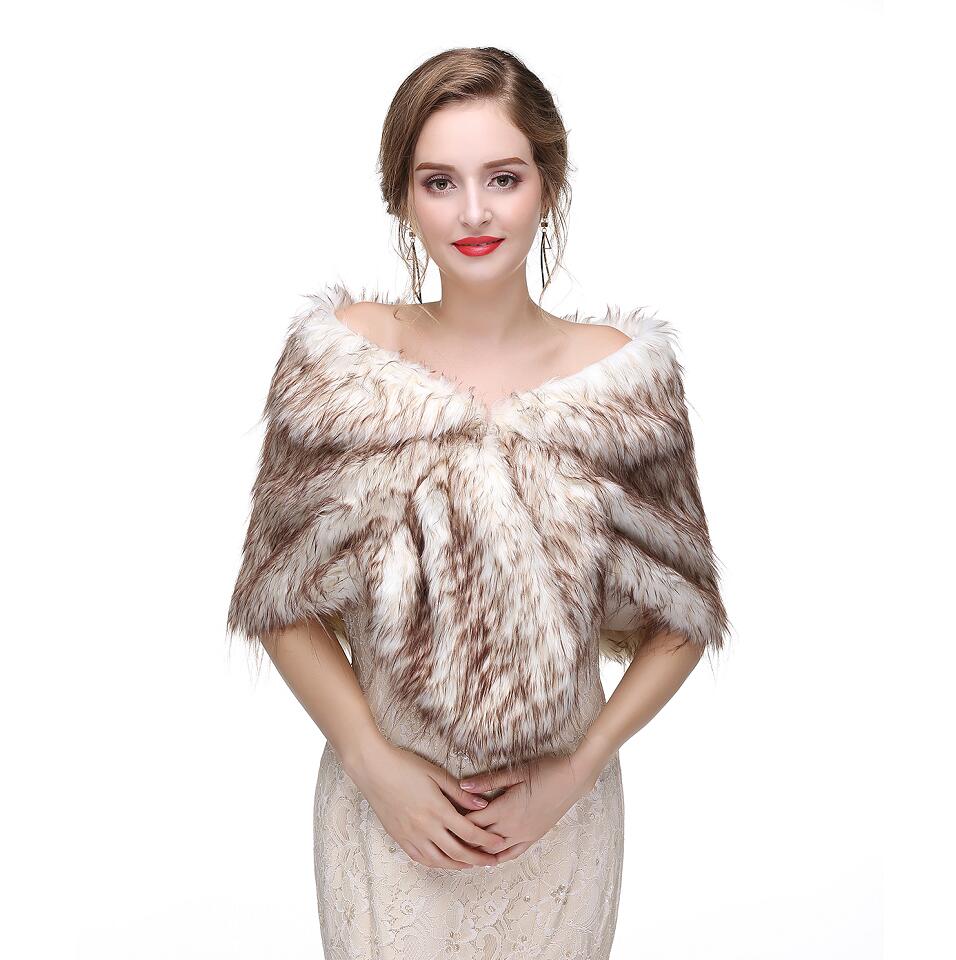 Janevini kvinder brun imiteret pels wrap bryllup vinter boleros grå formelle brude wraps sjal pels cape jakker bolero mariage: Fotofarve 3