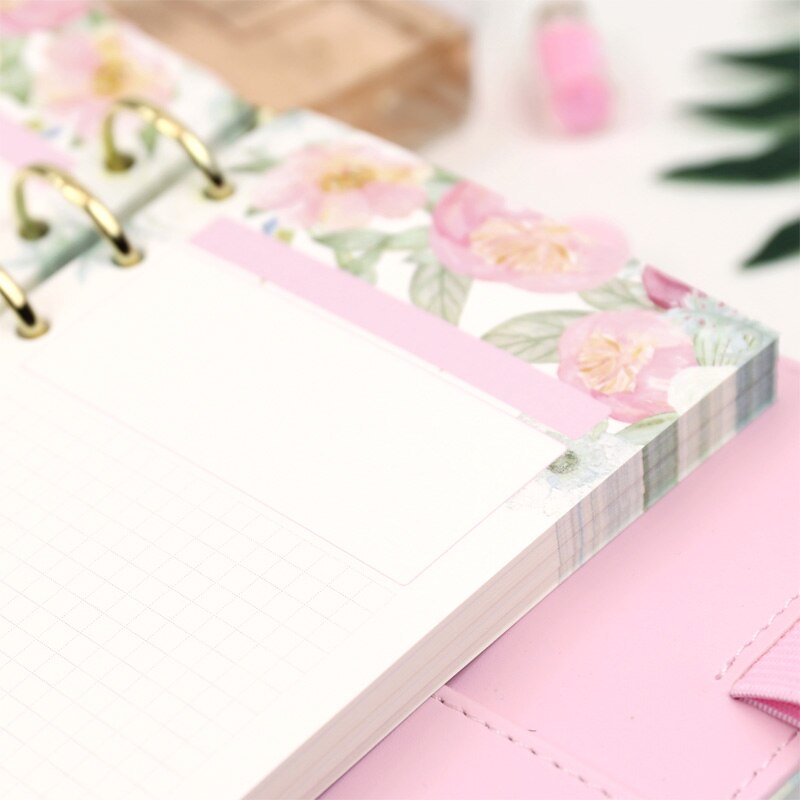 Mypretties pink blomstret emne genopfyldningspapirer 40 ark  a5 a6 udfyldningspapirer til 6 hullers binder organizer notesbog papirer til planlægger