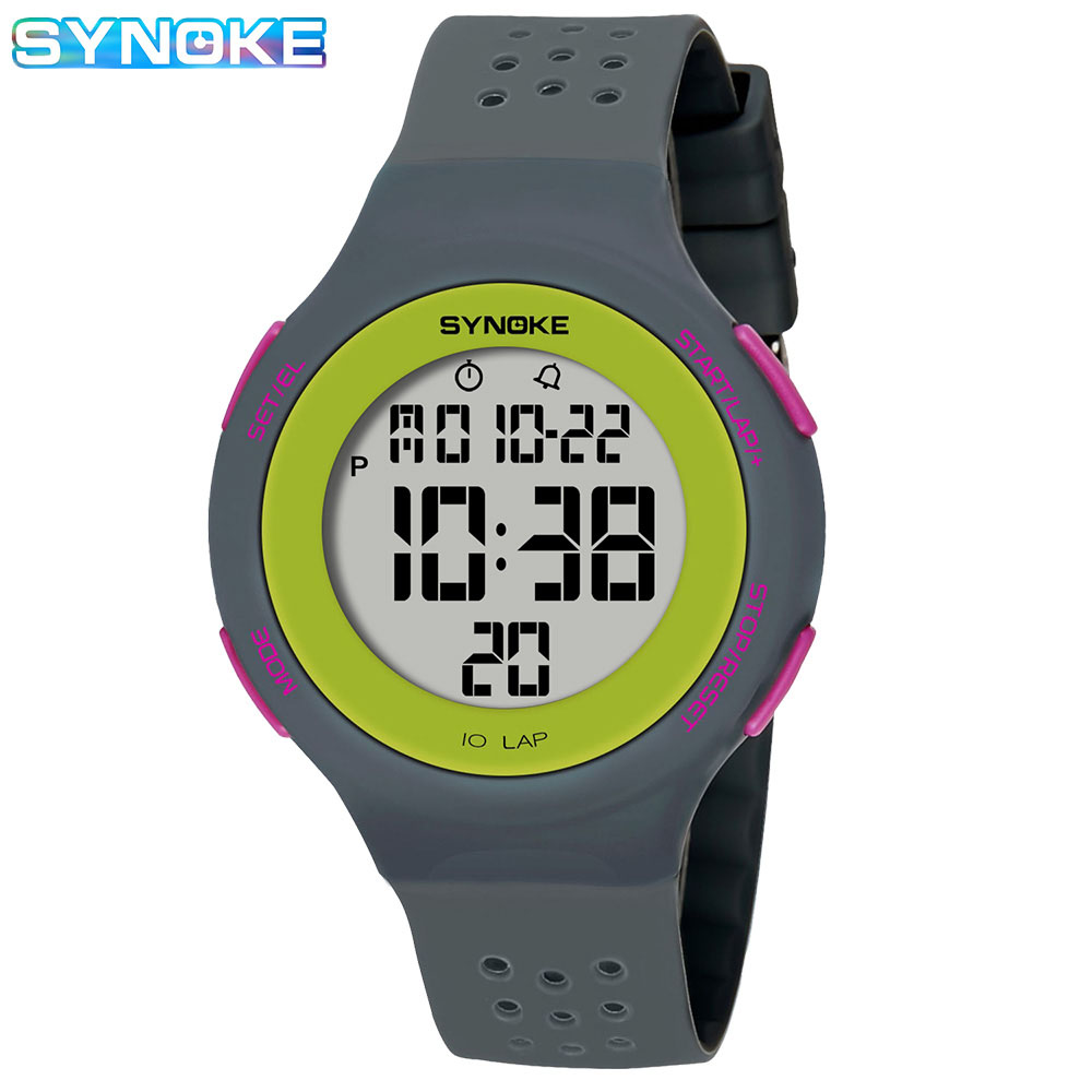 Relojes SYNOKE para mujer, reloj deportivo Digital fino de lujo para nadar, resistente al agua, reloj electrónico LED para hombre, reloj de pulsera de buceo multifunción: Grey