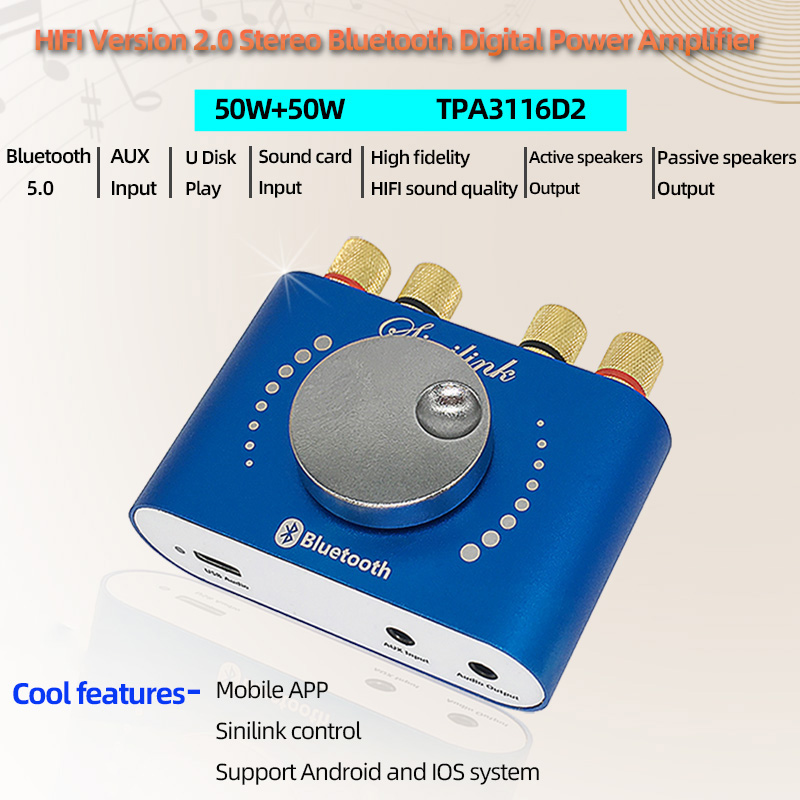 Mini Amplificatore Bluetooth 5.0 Alimentazione Audio Digitale Classe D HiFi Stereo 200W * 2 12V/24V Casa Auto USB Musica Scheda Audio AMP Altoparlante