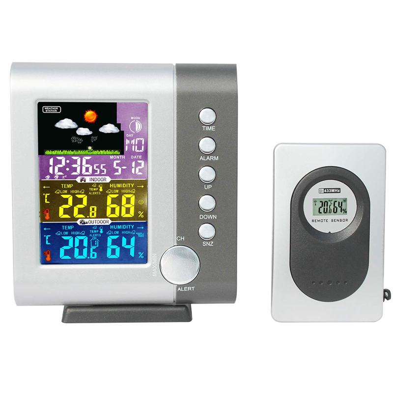 Indoor Outdoor Kleur Weerstation Digitale Kleur Station Met Sensor Home Wekker Met Temperatuur Waarschuwingen Chargin