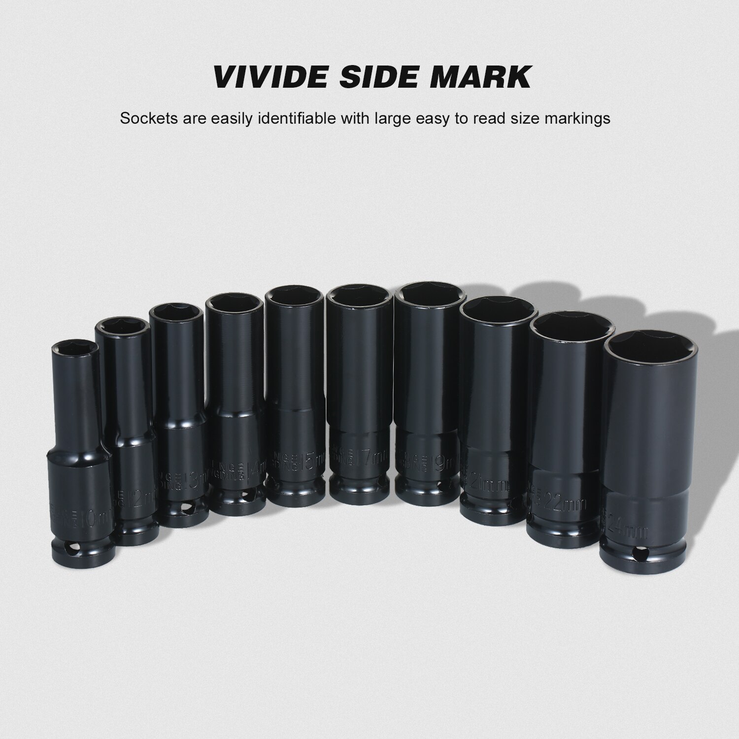 socket wrench 1/2Inch Drive 6-Point Impact Socket Set 10-Piece Metric Sizes 10-24mm Carbon Steel with Hard Storage Box 45# Steel