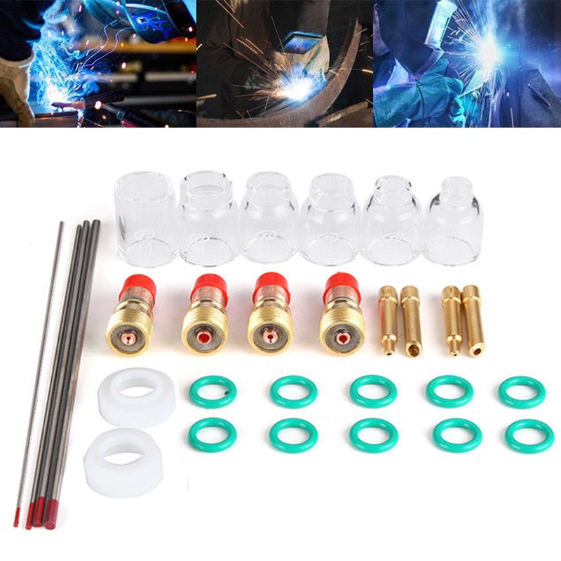 30pcs/Lot Practical TIG Welding Kit Torch Stubby Tig Gas Len Glass Cup Tungsten Needle for WP17/18/26 Mayitr Welding Accessories